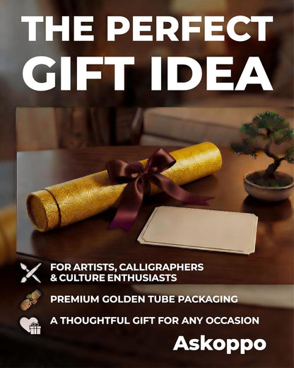 Premium Calligraphy Felt Mat (19.7" x 27.5") with Stitched Edges, Zero-Crease Roll Up Desk Pad & Blotter with Telescopic Matte Gold Tube, Ink Absorption for Sumi-e & Watercolor, Grey