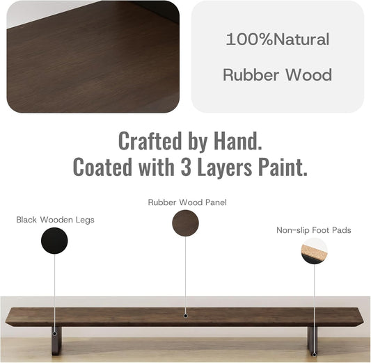 Solid Wood Dual Monitor Stand Riser, 43 Inch Rubberwood Desk Shelf for Top of Desk, Wood Monitor Stand for Desk 2 Monitors up to 27", Desktop Organizer for Laptop, TV, Printer