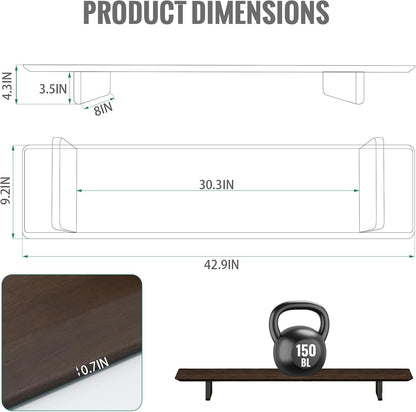 Solid Wood Dual Monitor Stand Riser, 43 Inch Rubberwood Desk Shelf for Top of Desk, Wood Monitor Stand for Desk 2 Monitors up to 27", Desktop Organizer for Laptop, TV, Printer