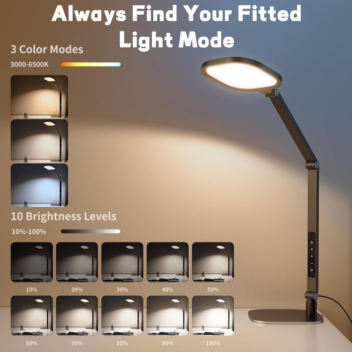 Desk Lamp for Home Office, Tall Computer Ring Light with CRI 97.8