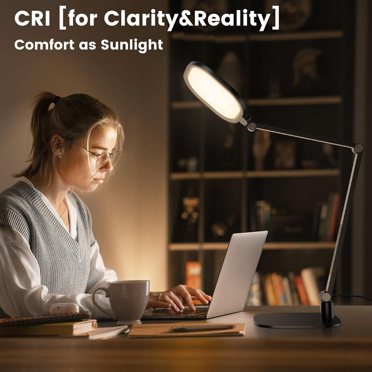 Desk Lamp for Home Office, Tall Computer Ring Light with CRI 97.8