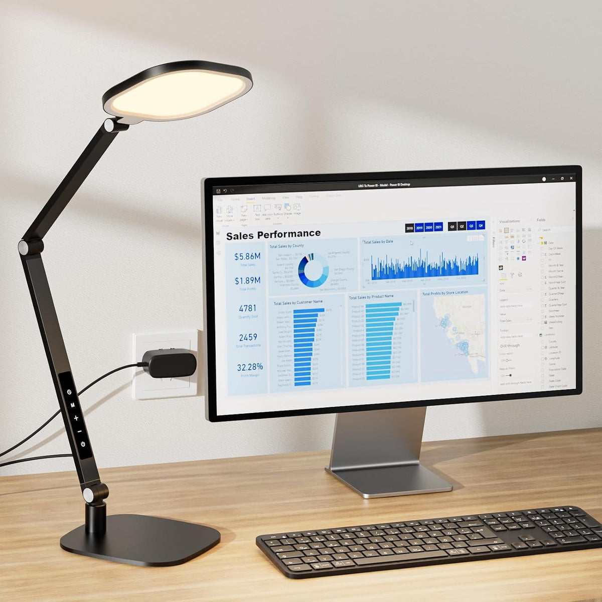 Desk Lamp for Home Office, Tall Computer Ring Light with CRI 97.8
