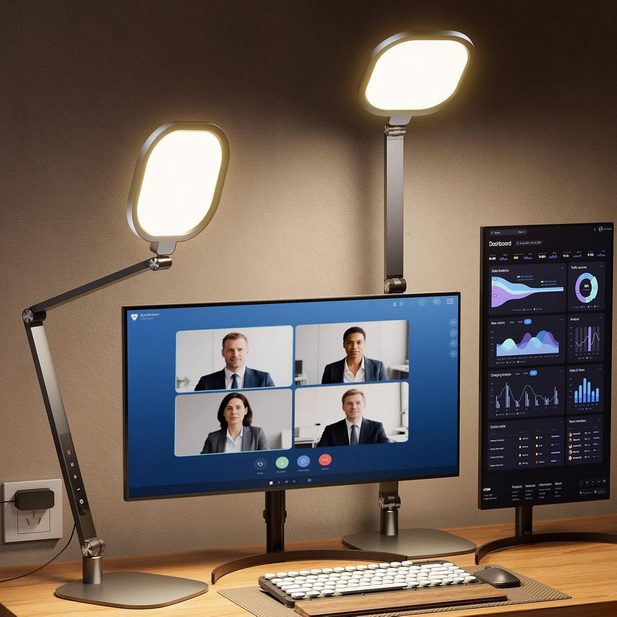 Desk Lamp for Home Office, Tall Computer Ring Light with CRI 97.8