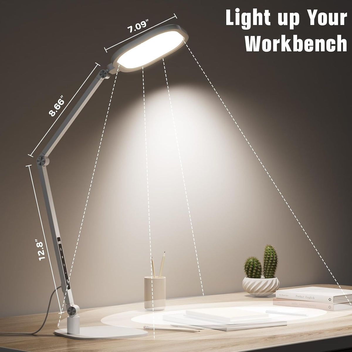 Desk Lamp for Home Office, Tall Computer Ring Light with CRI 97.8