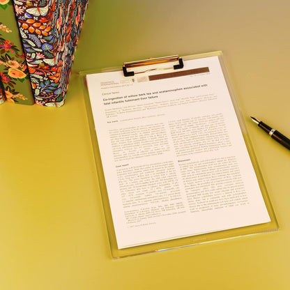 Clear Acrylic Clipboard with Gold Clip, Set 2-Pieces, Fits 9x12 inch - Letter Size Standard, Office, School and Home Supply