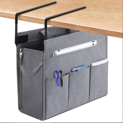 Under Desk Hanging Storage Bag, Desk Organizer Storage, Office Side Storage Bag, Compatible with A4 Files, Detachable Handle Design, No Assembly Required, For Office Home School (Grey)
