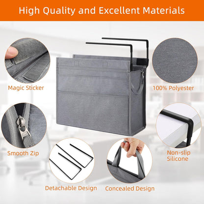 Under Desk Hanging Storage Bag, Desk Organizer Storage, Office Side Storage Bag, Compatible with A4 Files, Detachable Handle Design, No Assembly Required, For Office Home School (Grey)