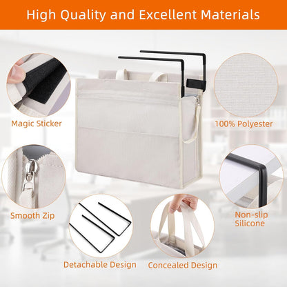 Under Desk Hanging Storage Bag, Desk Organizer Storage, Office Side Storage Bag, Compatible with A4 Files, Detachable Handle Design, No Assembly Required, For Office Home School (Grey)