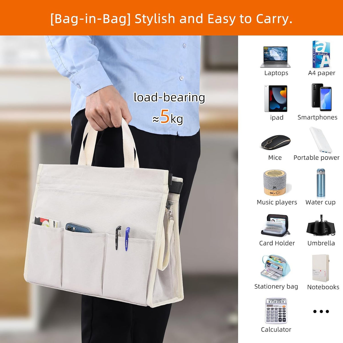 Under Desk Hanging Storage Bag, Desk Organizer Storage, Office Side Storage Bag, Compatible with A4 Files, Detachable Handle Design, No Assembly Required, For Office Home School (Grey)