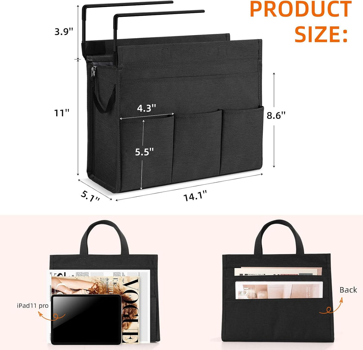 Under Desk Hanging Storage Bag, Desk Organizer Storage, Office Side Storage Bag, Compatible with A4 Files, Detachable Handle Design, No Assembly Required, For Office Home School (Grey)