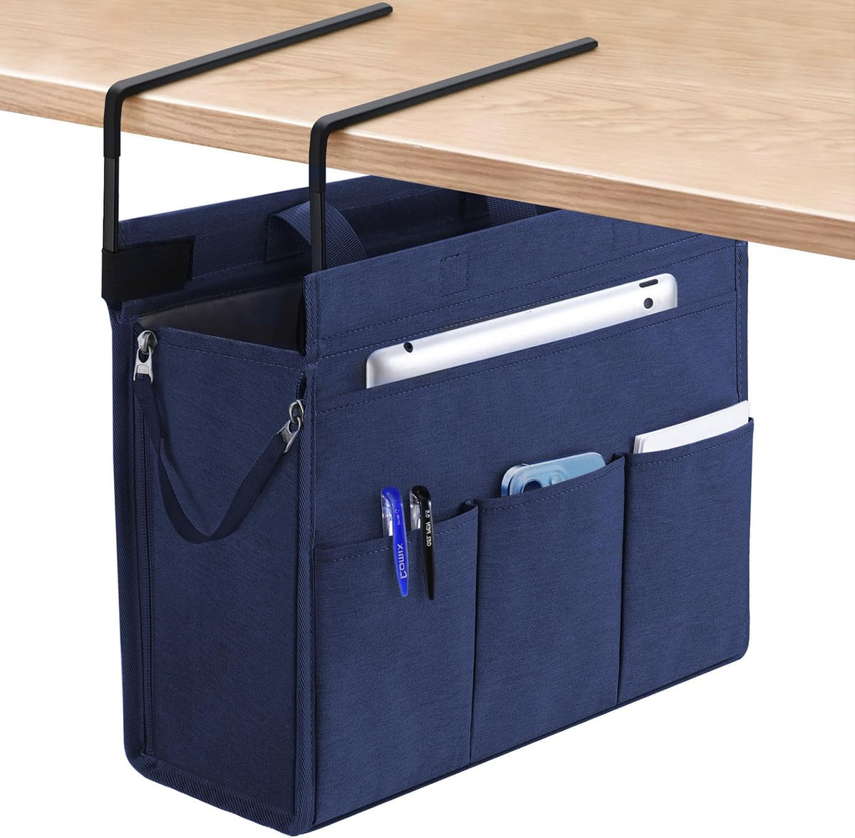 Under Desk Hanging Storage Bag, Desk Organizer Storage, Office Side Storage Bag, Compatible with A4 Files, Detachable Handle Design, No Assembly Required, For Office Home School (Grey)