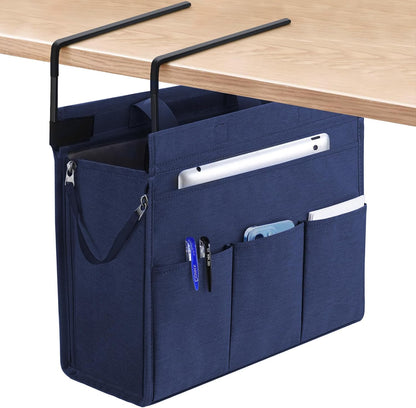Under Desk Hanging Storage Bag, Desk Organizer Storage, Office Side Storage Bag, Compatible with A4 Files, Detachable Handle Design, No Assembly Required, For Office Home School (Grey)