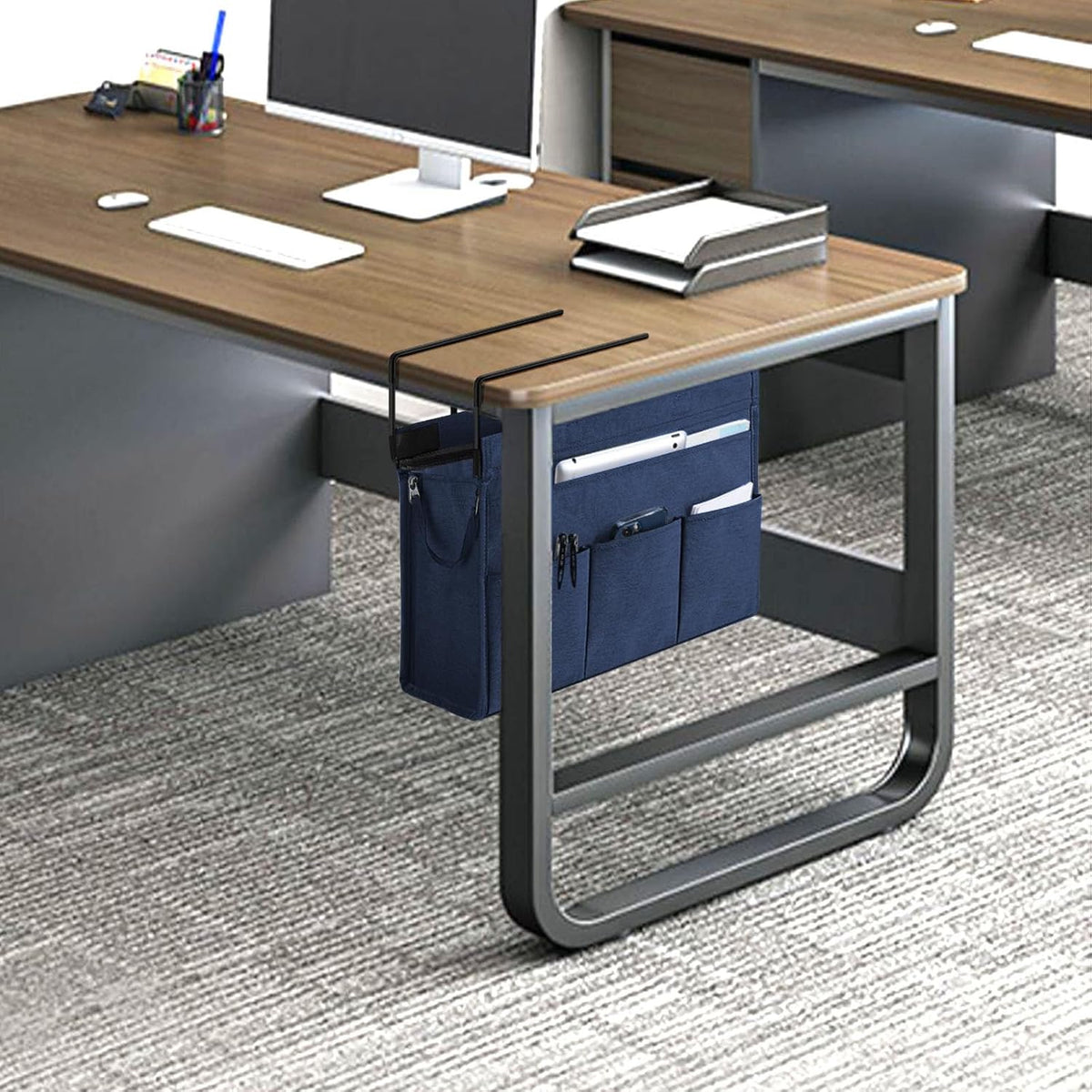 Under Desk Hanging Storage Bag, Desk Organizer Storage, Office Side Storage Bag, Compatible with A4 Files, Detachable Handle Design, No Assembly Required, For Office Home School (Grey)