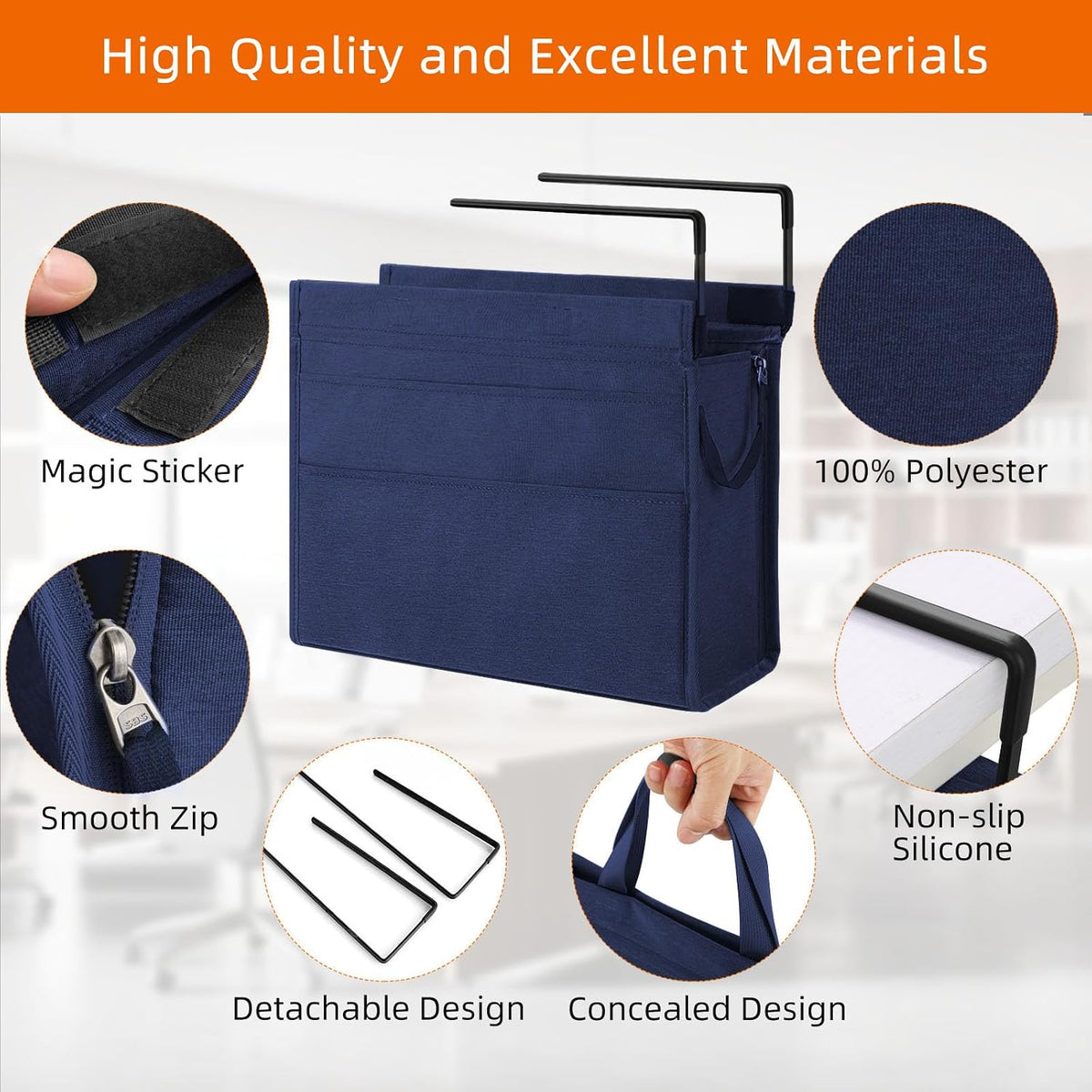 Under Desk Hanging Storage Bag, Desk Organizer Storage, Office Side Storage Bag, Compatible with A4 Files, Detachable Handle Design, No Assembly Required, For Office Home School (Grey)