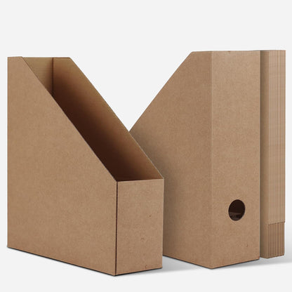 Brown Magazine File Holder, Cardboard Magazine Rack with Label, Foldable Storage Organizer Box for Book, Documents, 10x3.3x12 Inches