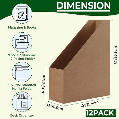 Brown Magazine File Holder, Cardboard Magazine Rack with Label, Foldable Storage Organizer Box for Book, Documents, 10x3.3x12 Inches
