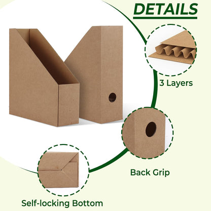 Brown Magazine File Holder, Cardboard Magazine Rack with Label, Foldable Storage Organizer Box for Book, Documents, 10x3.3x12 Inches