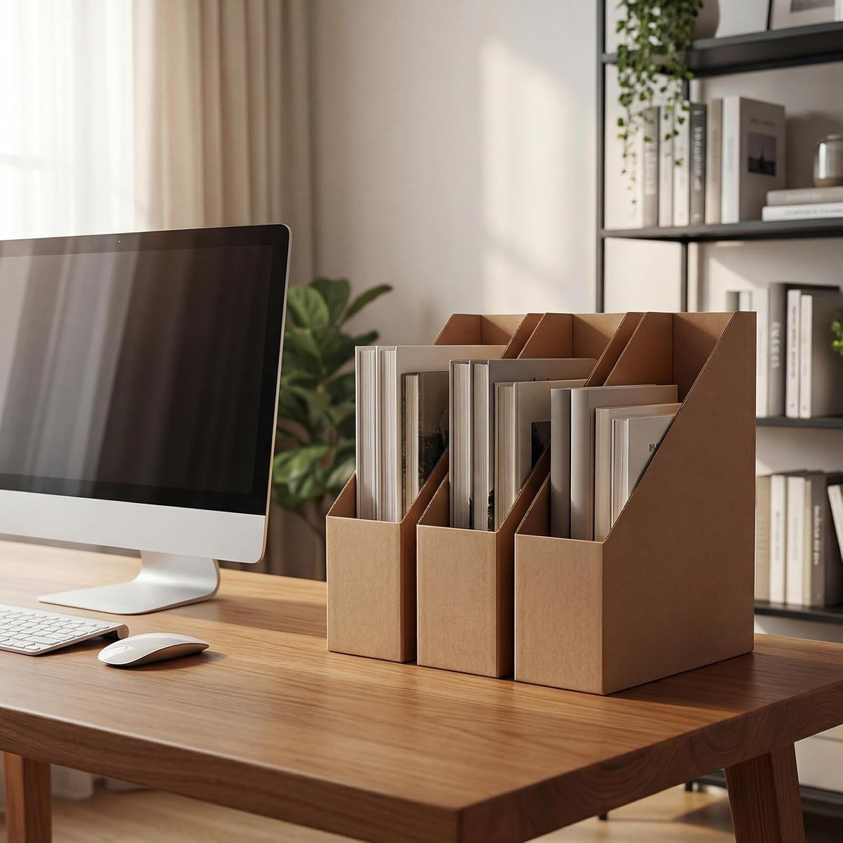 Brown Magazine File Holder, Cardboard Magazine Rack with Label, Foldable Storage Organizer Box for Book, Documents, 10x3.3x12 Inches