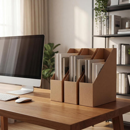 Brown Magazine File Holder, Cardboard Magazine Rack with Label, Foldable Storage Organizer Box for Book, Documents, 10x3.3x12 Inches