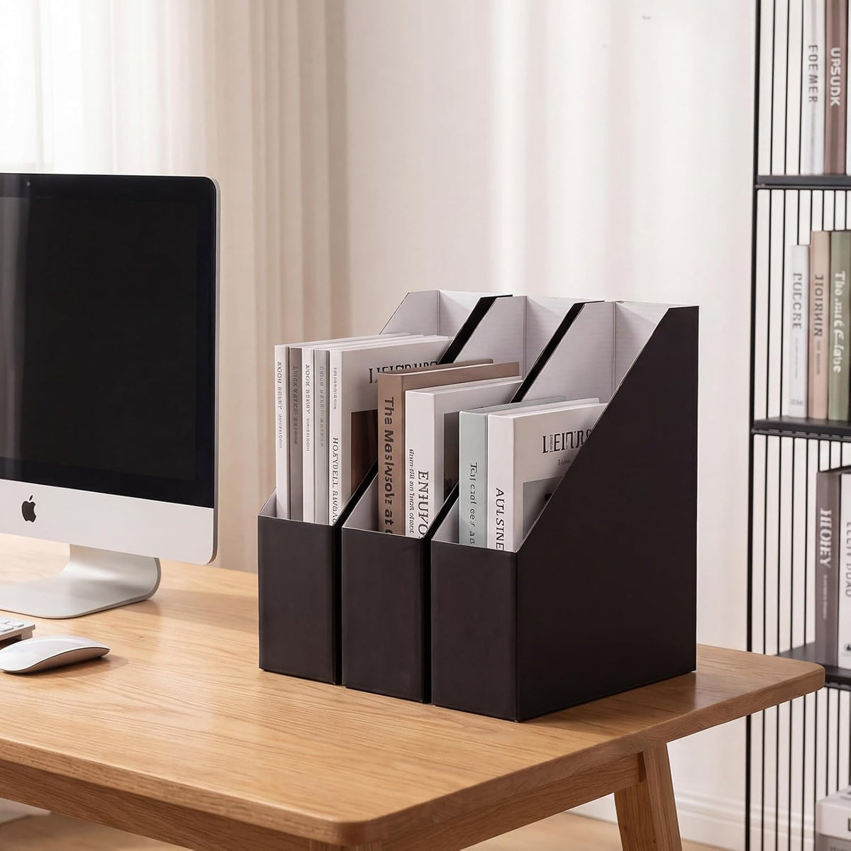 Brown Magazine File Holder, Cardboard Magazine Rack with Label, Foldable Storage Organizer Box for Book, Documents, 10x3.3x12 Inches