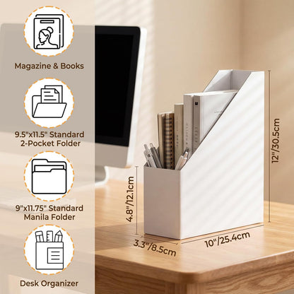 Brown Magazine File Holder, Cardboard Magazine Rack with Label, Foldable Storage Organizer Box for Book, Documents, 10x3.3x12 Inches