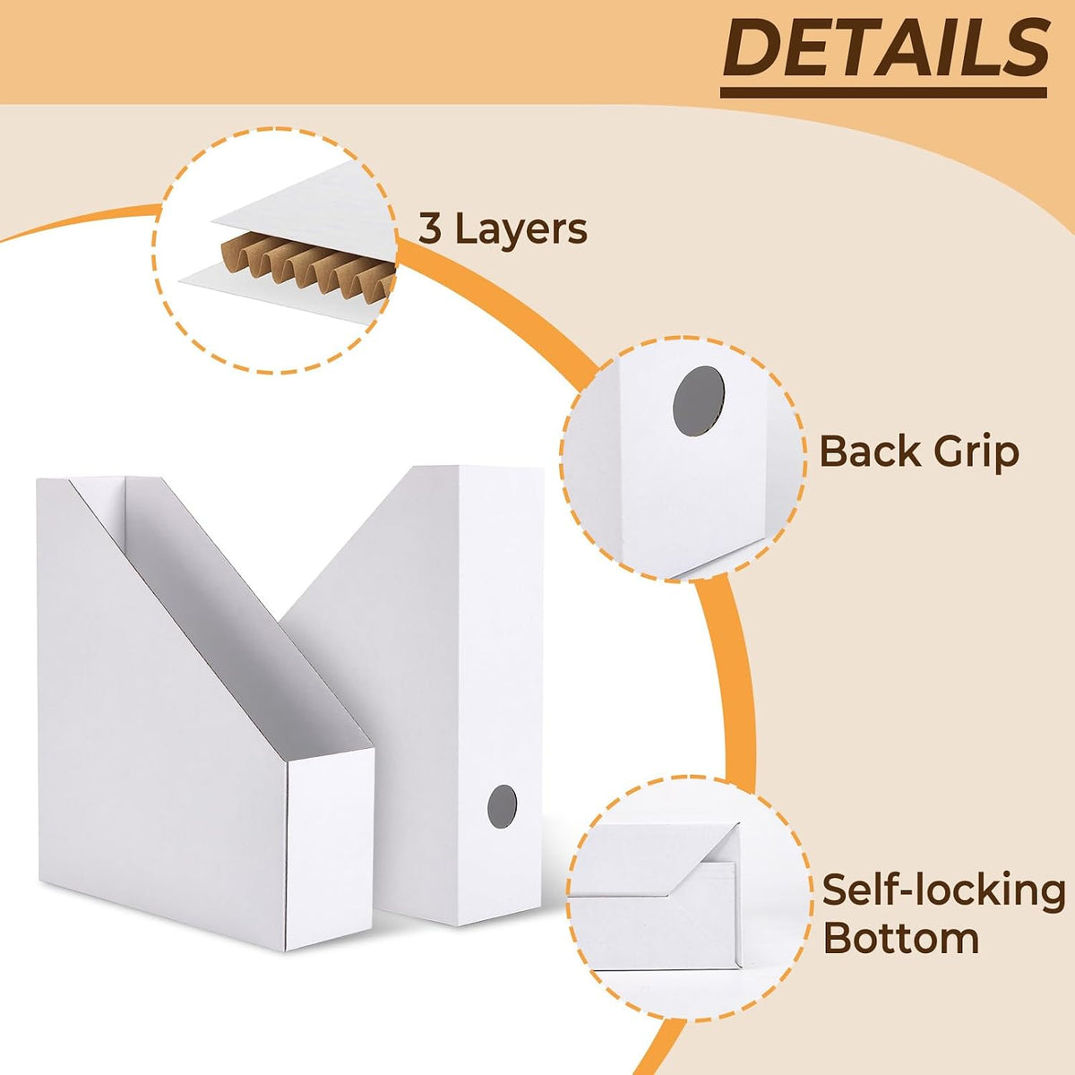 Brown Magazine File Holder, Cardboard Magazine Rack with Label, Foldable Storage Organizer Box for Book, Documents, 10x3.3x12 Inches