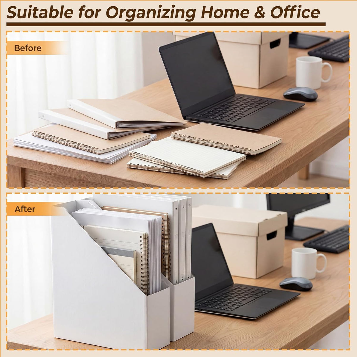 Brown Magazine File Holder, Cardboard Magazine Rack with Label, Foldable Storage Organizer Box for Book, Documents, 10x3.3x12 Inches