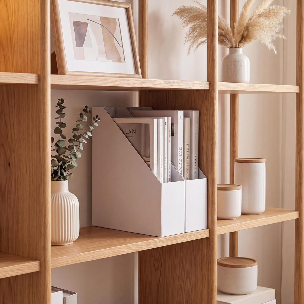 Brown Magazine File Holder, Cardboard Magazine Rack with Label, Foldable Storage Organizer Box for Book, Documents, 10x3.3x12 Inches