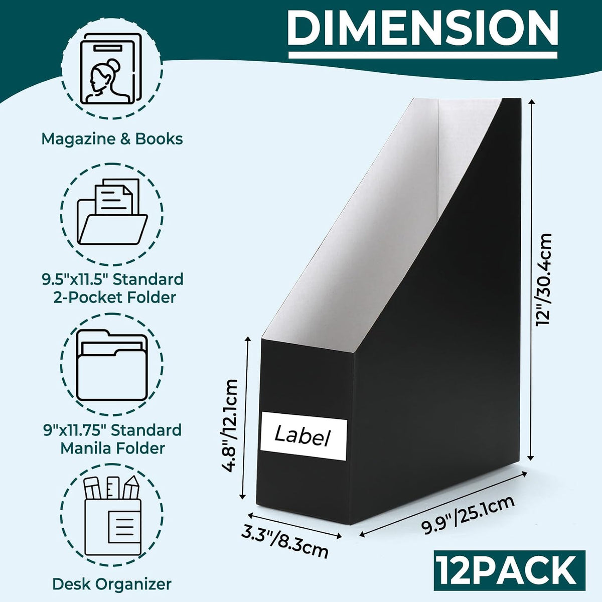Brown Magazine File Holder, Cardboard Magazine Rack with Label, Foldable Storage Organizer Box for Book, Documents, 10x3.3x12 Inches