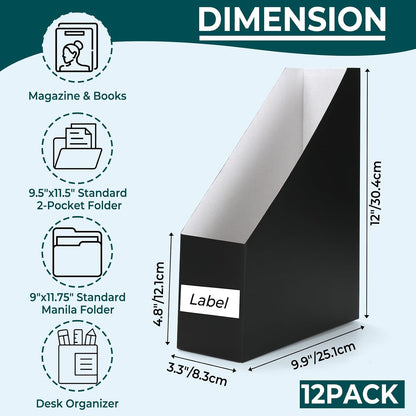 Brown Magazine File Holder, Cardboard Magazine Rack with Label, Foldable Storage Organizer Box for Book, Documents, 10x3.3x12 Inches