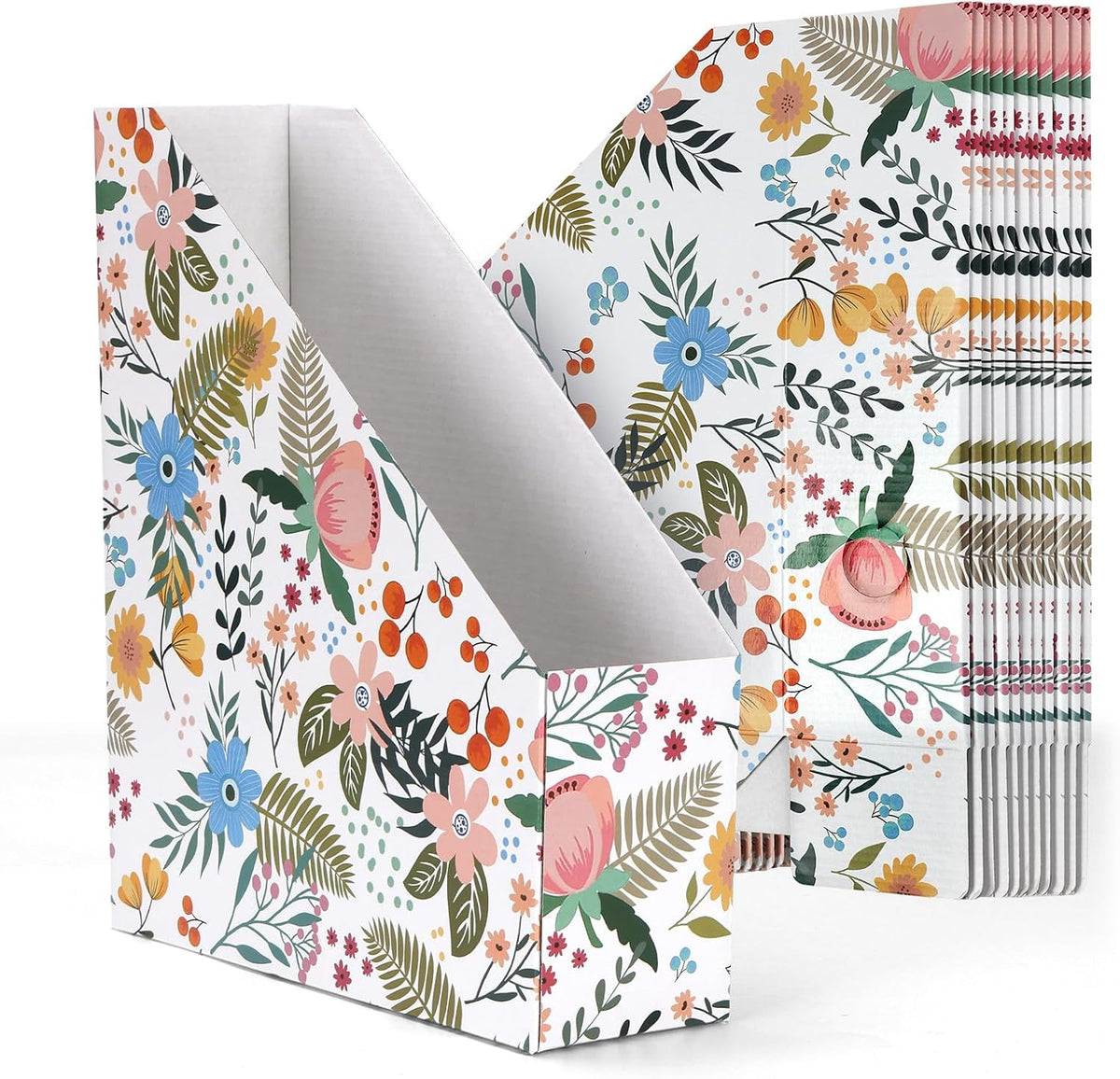 Brown Magazine File Holder, Cardboard Magazine Rack with Label, Foldable Storage Organizer Box for Book, Documents, 10x3.3x12 Inches