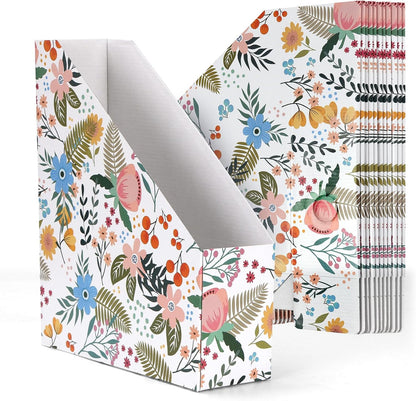 Brown Magazine File Holder, Cardboard Magazine Rack with Label, Foldable Storage Organizer Box for Book, Documents, 10x3.3x12 Inches