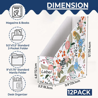 Brown Magazine File Holder, Cardboard Magazine Rack with Label, Foldable Storage Organizer Box for Book, Documents, 10x3.3x12 Inches
