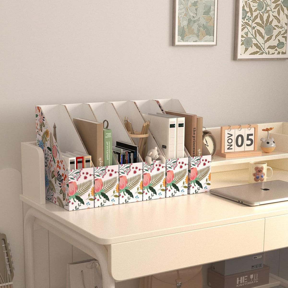 Brown Magazine File Holder, Cardboard Magazine Rack with Label, Foldable Storage Organizer Box for Book, Documents, 10x3.3x12 Inches