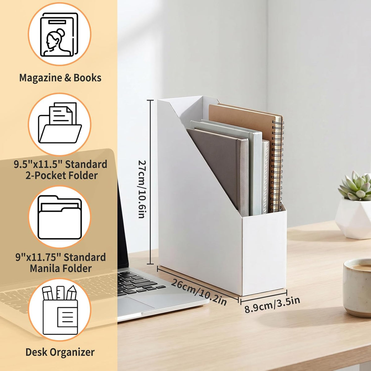 Brown Magazine File Holder, Cardboard Magazine Rack with Label, Foldable Storage Organizer Box for Book, Documents, 10x3.3x12 Inches