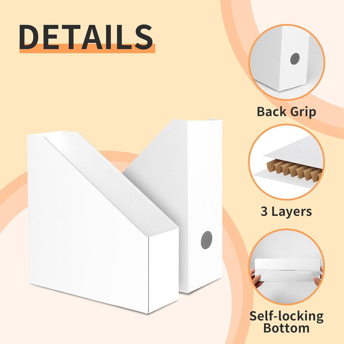 Brown Magazine File Holder, Cardboard Magazine Rack with Label, Foldable Storage Organizer Box for Book, Documents, 10x3.3x12 Inches