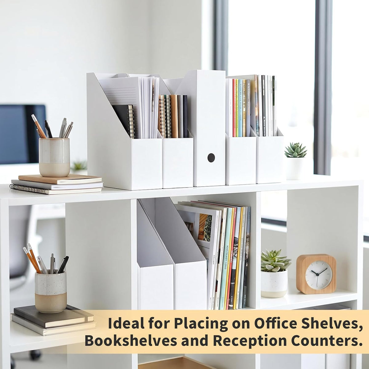 Brown Magazine File Holder, Cardboard Magazine Rack with Label, Foldable Storage Organizer Box for Book, Documents, 10x3.3x12 Inches