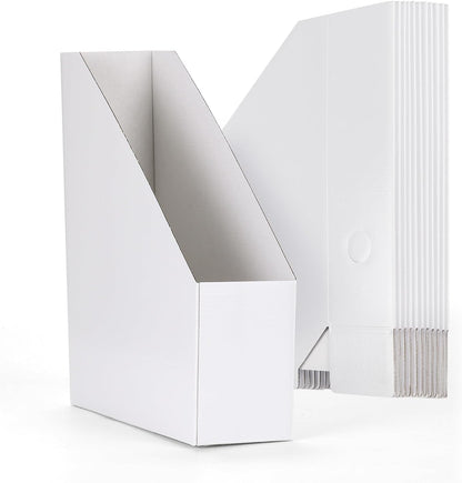 Brown Magazine File Holder, Cardboard Magazine Rack with Label, Foldable Storage Organizer Box for Book, Documents, 10x3.3x12 Inches