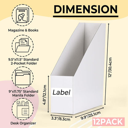 Brown Magazine File Holder, Cardboard Magazine Rack with Label, Foldable Storage Organizer Box for Book, Documents, 10x3.3x12 Inches