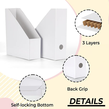 Brown Magazine File Holder, Cardboard Magazine Rack with Label, Foldable Storage Organizer Box for Book, Documents, 10x3.3x12 Inches