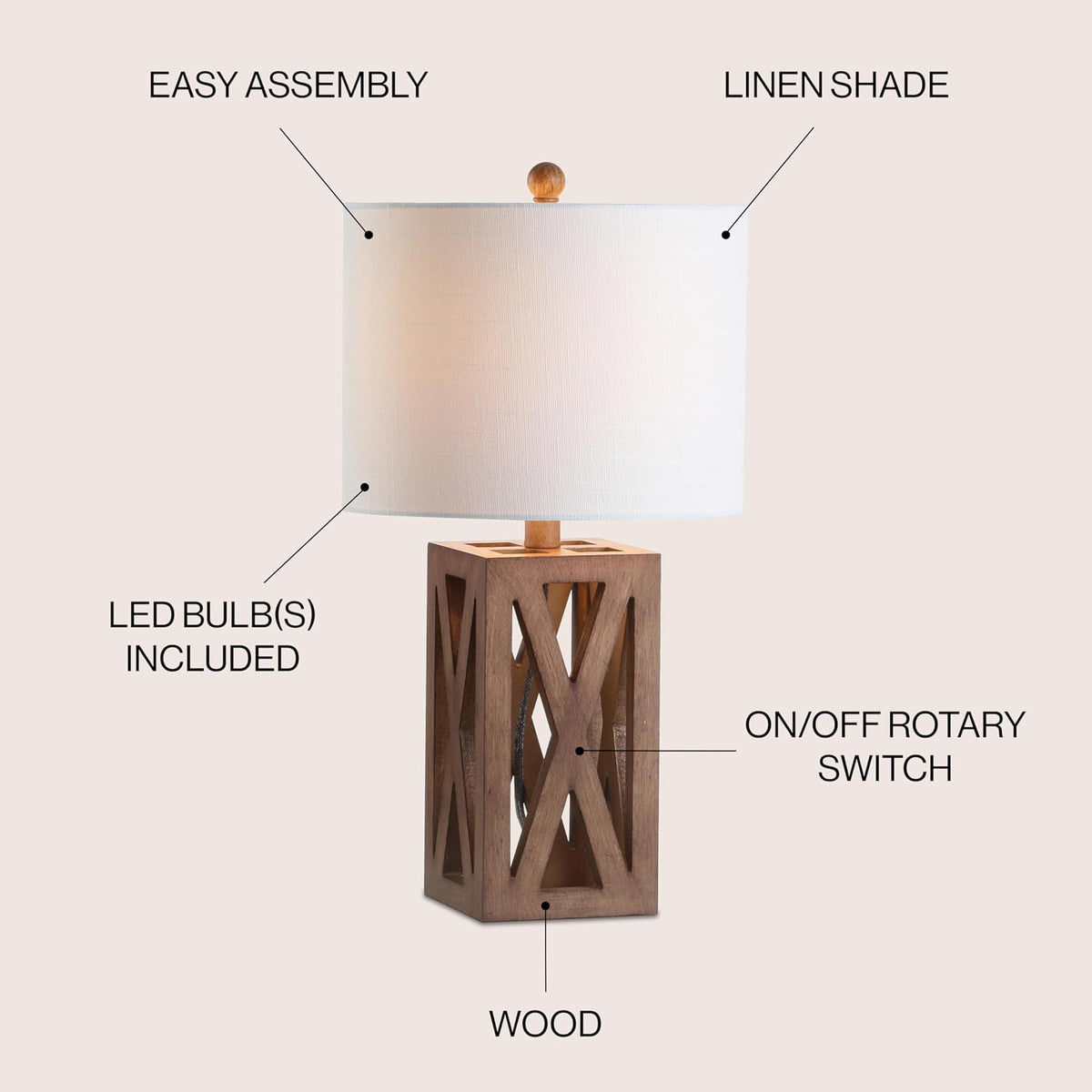 Stewart Rustic Wood Bedside Table Lamp 21.5", Brown
