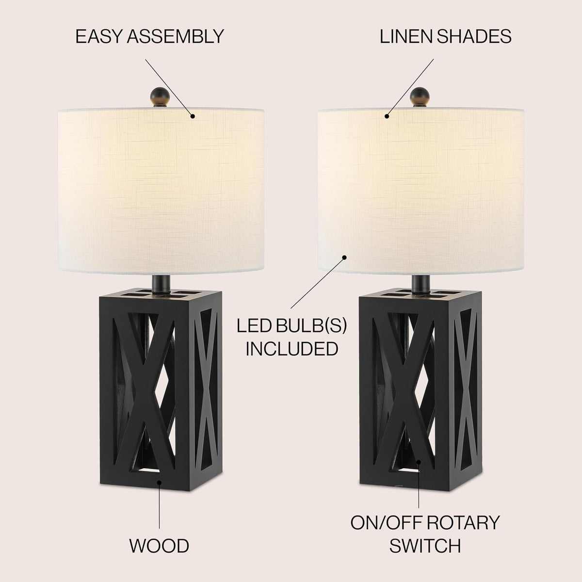 Stewart Rustic Wood Bedside Table Lamp 21.5", Brown