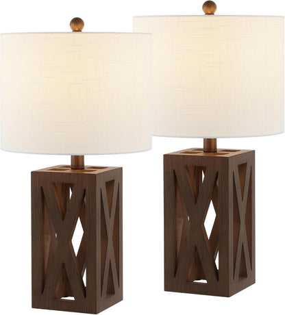 Stewart Rustic Wood Bedside Table Lamp 21.5", Brown