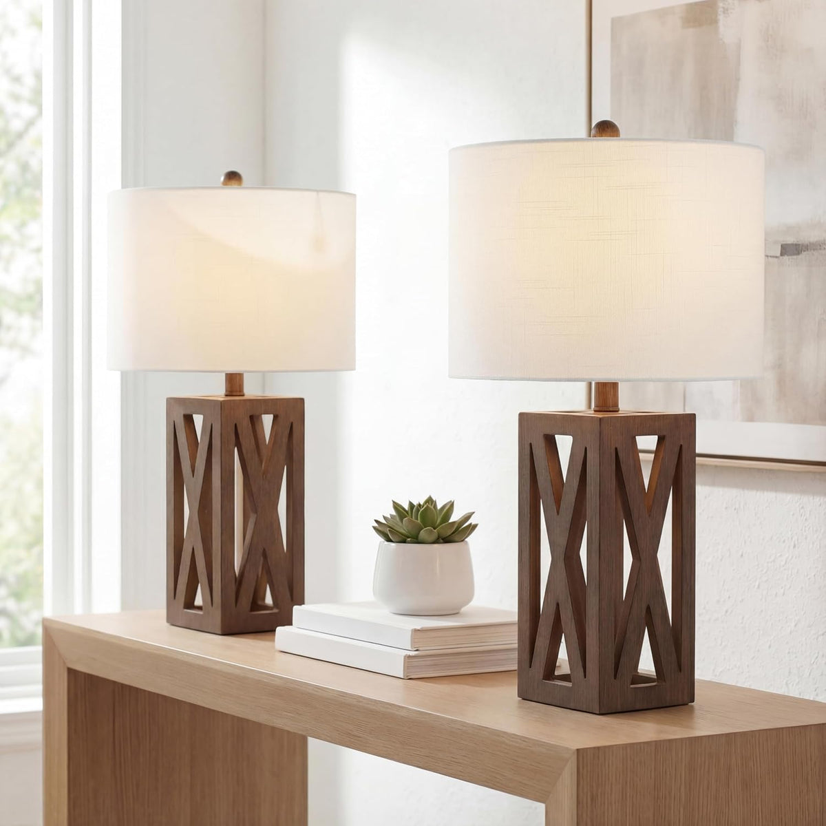 Stewart Rustic Wood Bedside Table Lamp 21.5", Brown
