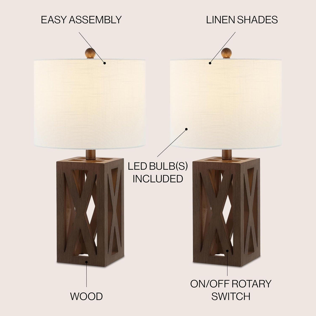 Stewart Rustic Wood Bedside Table Lamp 21.5", Brown