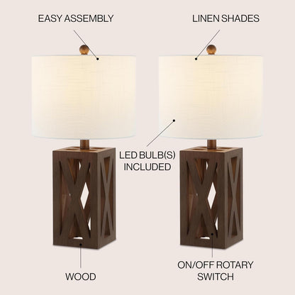 Stewart Rustic Wood Bedside Table Lamp 21.5", Brown