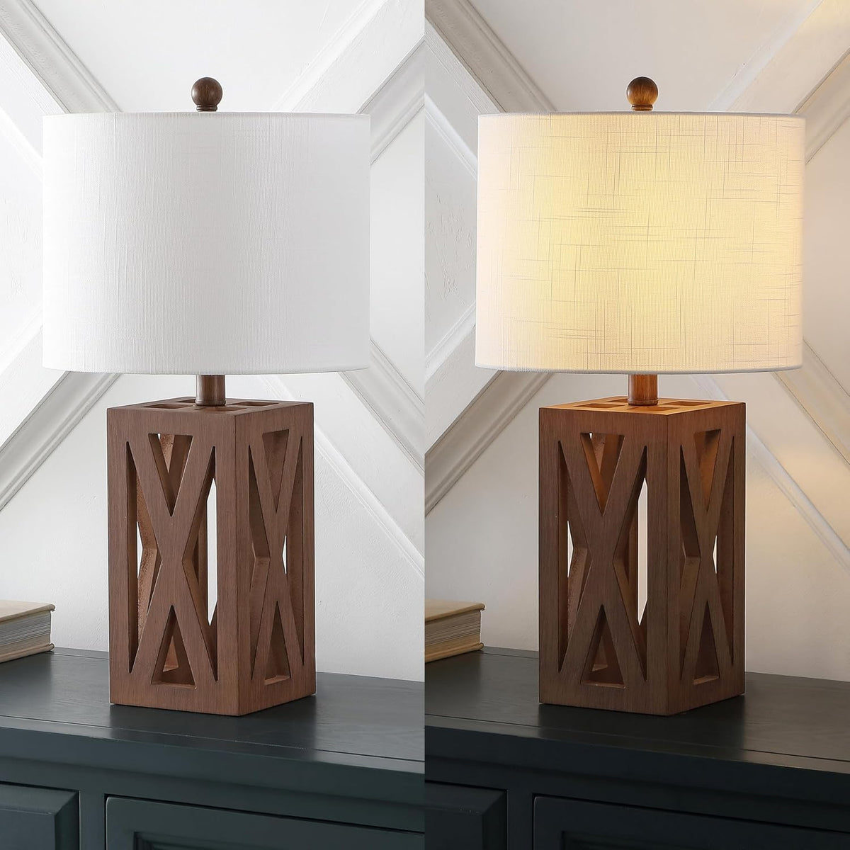 Stewart Rustic Wood Bedside Table Lamp 21.5", Brown