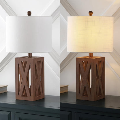 Stewart Rustic Wood Bedside Table Lamp 21.5", Brown