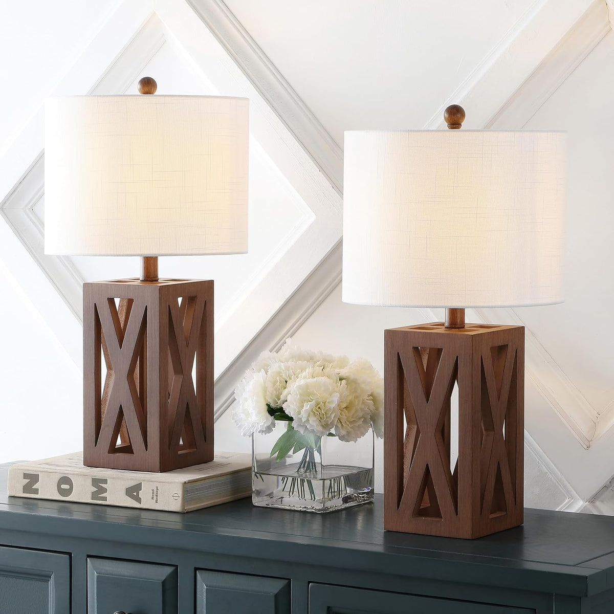Stewart Rustic Wood Bedside Table Lamp 21.5", Brown