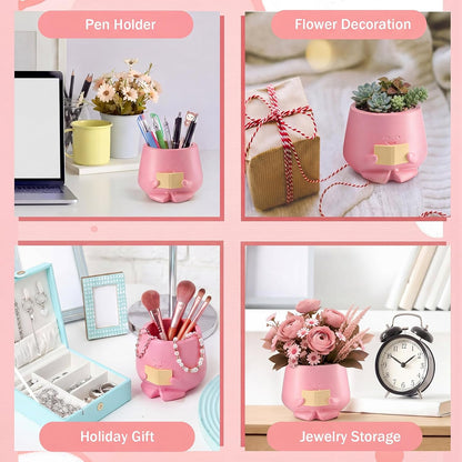 5" Reading Happy Face Pot Pink Resin Planter